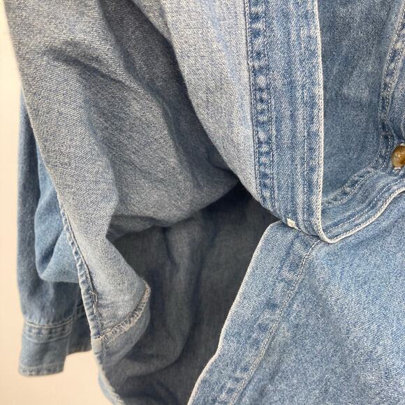 Vintage 90s Carolina Blue Embroidered Teddy Bear Bath Denim Button Up Womens Lg - Picture 5 of 8